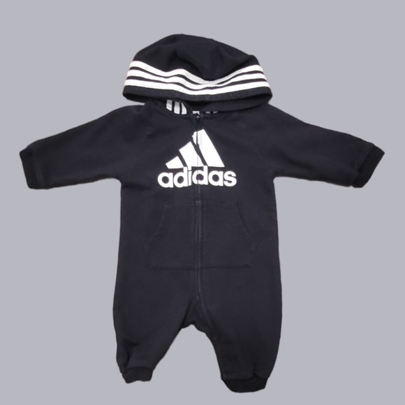 adidas Unisex Baby Hooded Coverall Romper - Picture 1 of 11